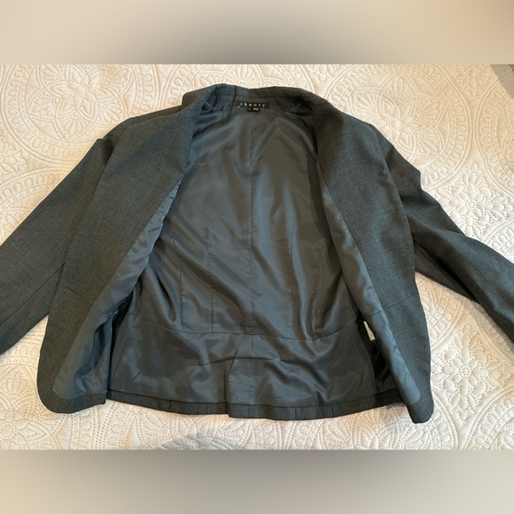 THEORY charcoal grey open front blazer single button lined jacket 6P - Picture 3 of 5